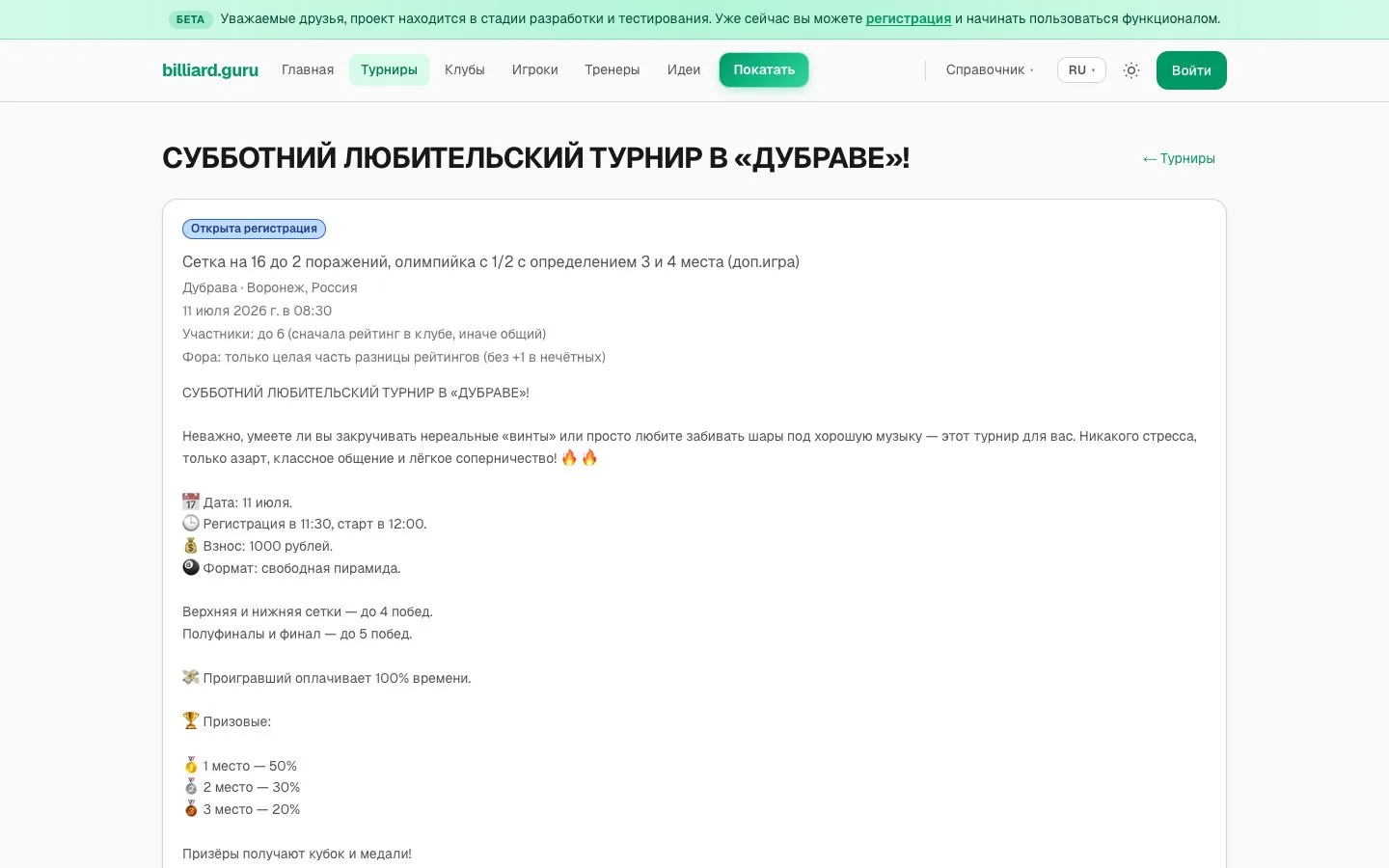 Карточка турнира